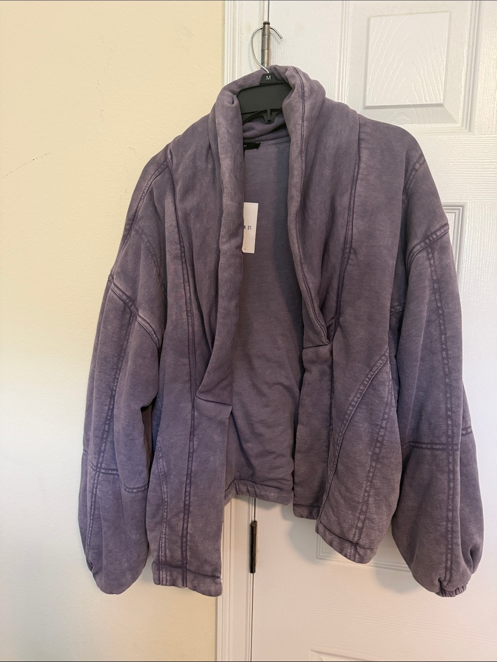 Forever 21 Plush Shawl-Collar Teddy Jacket in Dusty Purple